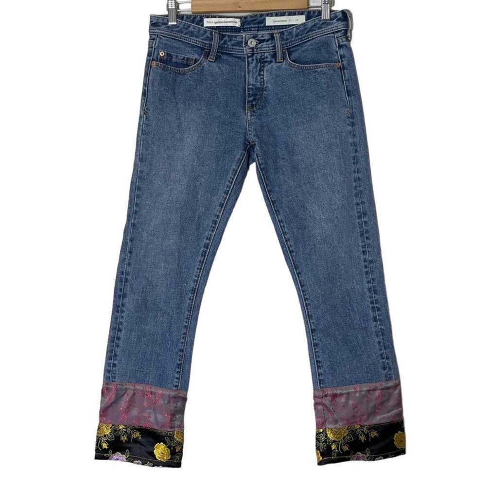 Anthropologie Pilcro Slim Boyfriend Jeans Oriental Satin Patchwork, Size 33